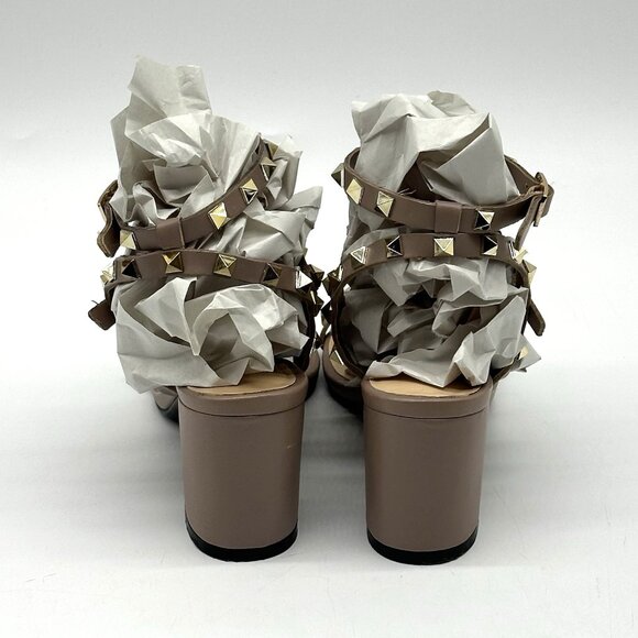 Kaitlyn Pan Beige Nude Leather Rockstud Caged Heeled Sandals Women's Size 6.5M - Picture 6 of 11